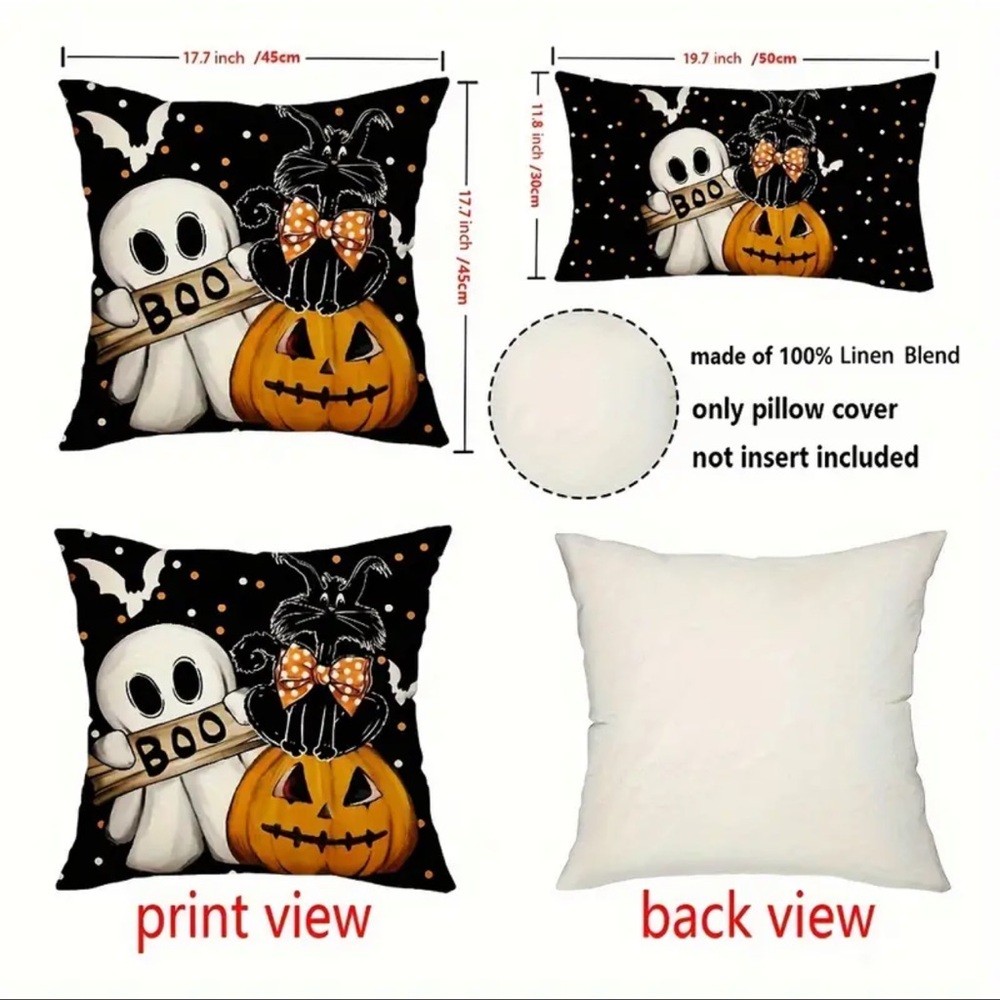 Pillow Cover, SQUARE, NIP, “Boo” Ghost & Pumpkin Design, Decor